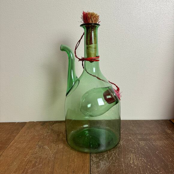 Green‎ Glass Wine Decanter Jug Vintage Italian Hand Blown Ice Chamber Terrarium - Picture 4 of 11